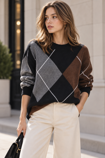 KAYO | RETRO DIAMOND PATTERN LOOSE KNIT SWEATER