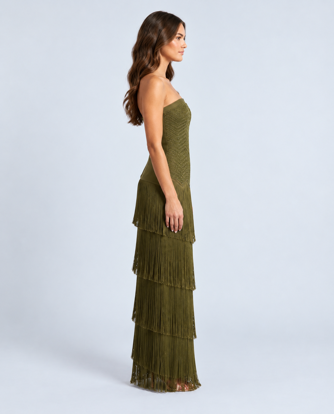 KAYO | ROBE MI-LONGUE BUSTIER À FRANGES ÉTAGÉES