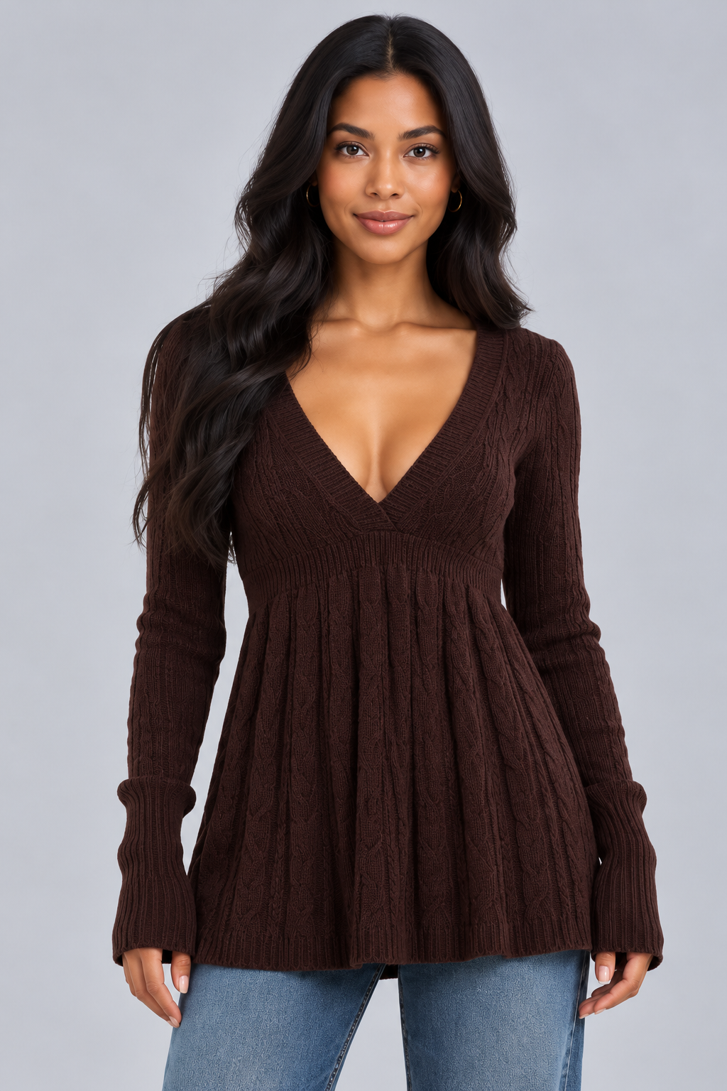 KAYO |DARK BROWN CABLE KNIT SWEATER