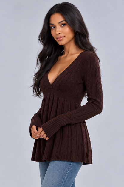 KAYO |DARK BROWN CABLE KNIT SWEATER