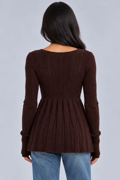 KAYO |DARK BROWN CABLE KNIT SWEATER