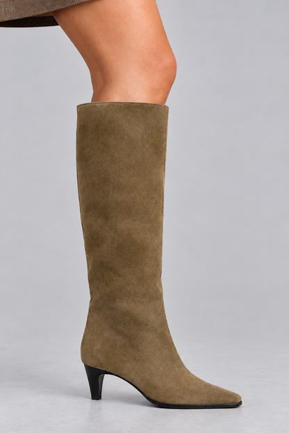 KAYO  | OLIVE BROWN SUEDE KNEE-HIGH BOOTS