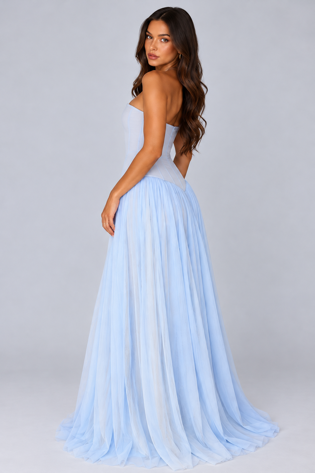 KAYO | ROBE LONGUE CORSET BLEU CÉLESTE