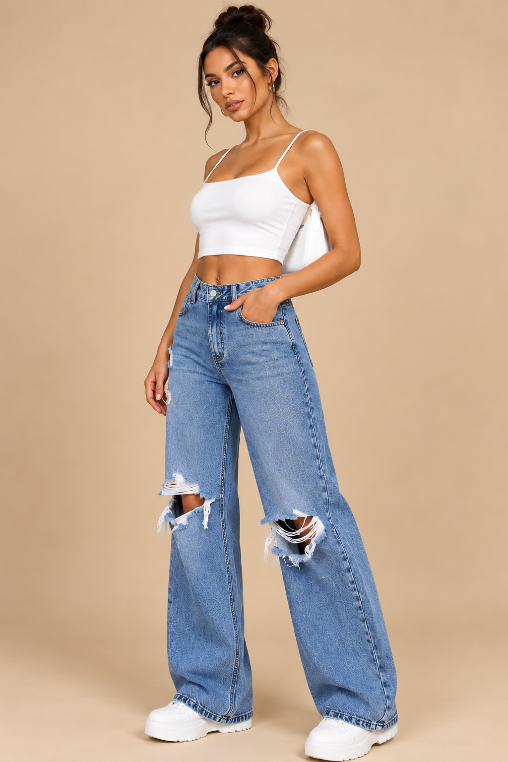 KAYO | DISTRESSED WIDE-LEG JEANS