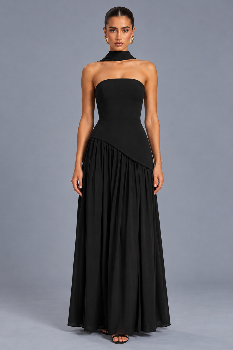 KAYO | VESTIDO DE FIESTA ASIMÉTRICO NEGRO