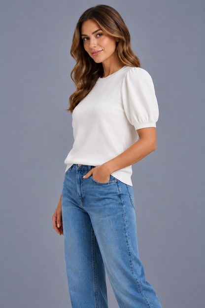 KAYO | WHITE PUFF SLEEVE TOP